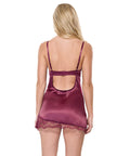 Scallop Lace Trimmed Stretch Satin Chemise w/Underwire Cups - Mauve Plum SM
