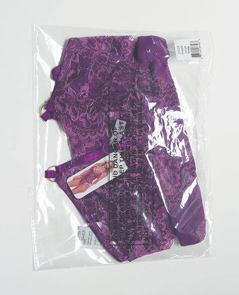 Metallic Stretch Lace & Mesh Teddy W/Detachable Panty - Purple