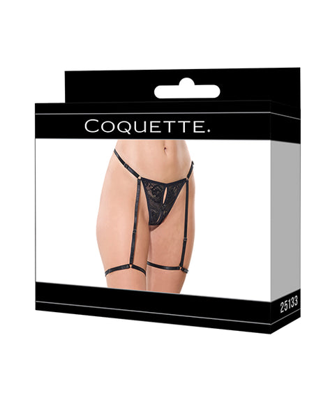 Lace Thong w/Garters and Bow Detail - Black XL