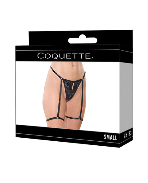 Lace Thong w/Garters and Bow Detail - Black XL
