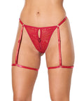 Lace Thong w/Garters and Bow Detail - Red MD