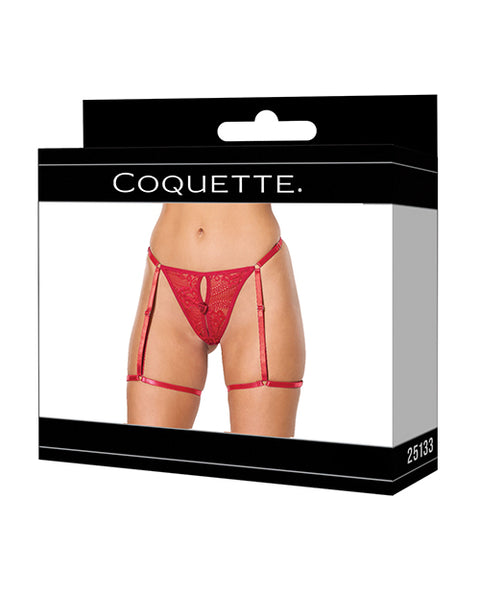 Lace Thong w/Garters and Bow Detail - Red MD