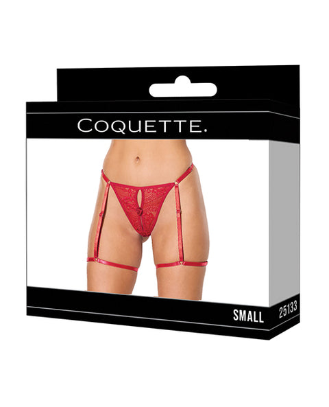 Lace Thong w/Garters and Bow Detail - Red MD