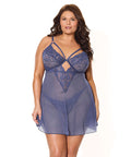 Twilight Fever Lace & Mesh Babydoll w/G-String - Navy 1X/2X