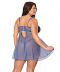 Twilight Fever Lace & Mesh Babydoll w/G-String - Navy 1X/2X
