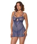 Twilight Fever Lace & Mesh Babydoll w/G-String - Navy 1X/2X