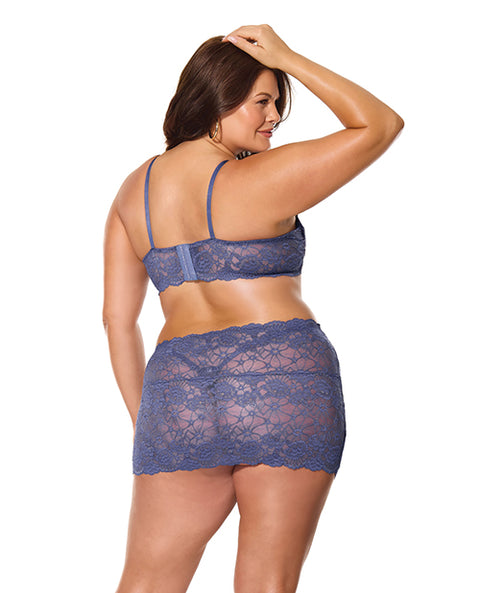 Twilight Fever Lace Bra & Skirt - Navy SM