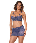 Twilight Fever Lace Bra & Skirt - Navy SM