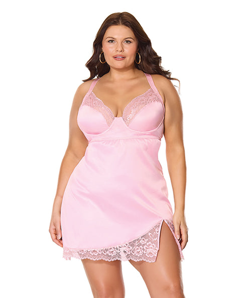 Kissed by Satin Underwire Chemise - Pink LG