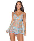 Blue Blossom Underwire Babydoll w/G-String - Blue SM