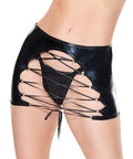 Darque Wet Look Reversible Lace Up Skirt - Black