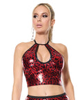 Darque Metallic Wet Look Keyhole Halter Top - Red/Black MD