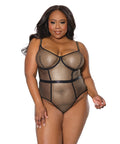 Holiday Metallic Fishnet Teddy w/Underwire Cups Black/Gold MD
