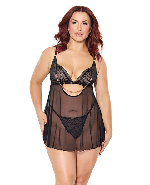 Pleasure Collection Feline Fatale Babydoll & G-String 2 Pc Set - Black
