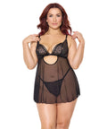 Pleasure Collection Feline Fatale Babydoll & G-String 2 Pc Set - Black