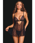 Pleasure Collection Feline Fatale Babydoll & G-String 2 Pc Set - Black