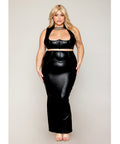Stretch Faux Leather Harness Bra & Long Slip Skirt - Black 1X