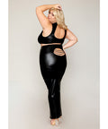 Stretch Faux Leather Harness Bra & Long Slip Skirt - Black 1X