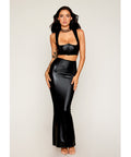 Stretch Faux Leather Harness Bra & Long Slip Skirt - Black 1X