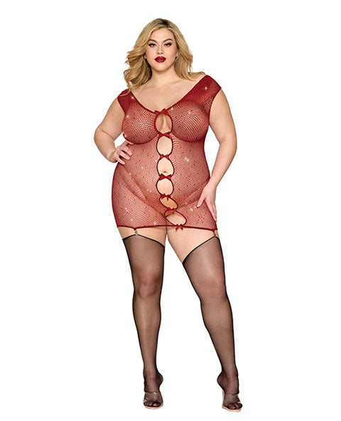 Seamless Chemise W/Rhinestone Accents & Mini Suspender Clips - Ox Blood