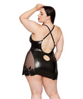 Embroidered Stretch Faux Leather and Mesh Chemise - Black LG