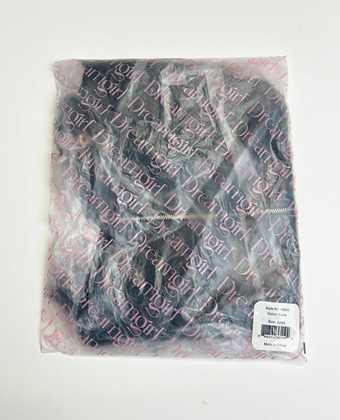 Embroidered Stretch Faux Leather and Mesh Chemise - Black LG
