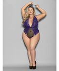 Euphoria Halter Lace & Mesh Teddy W/Wrist Restraints Purple/Black