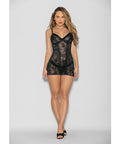 Flame Fetish Boss Lady Lace Up Back Chemise & Wide Band Thong Black