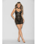 Flame Fetish Mistress Lasercut Lattice Chemise W/Choker & Thong Black