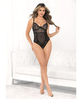 Raised Embroidery Open Crotch Teddy Black