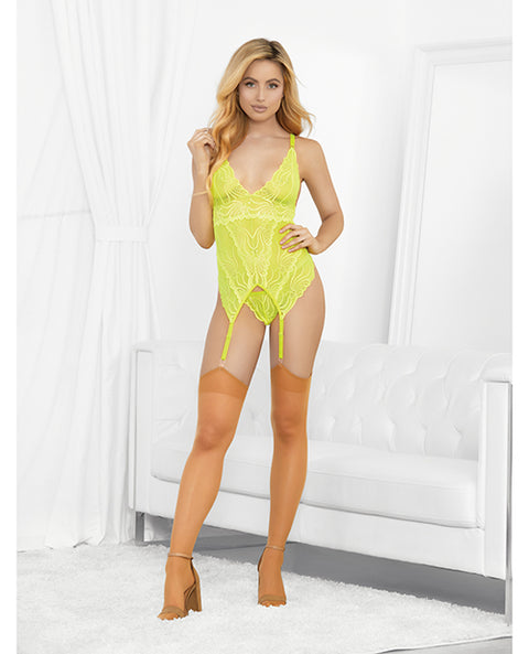 Neons Bustier W/Nude Hose & G-String Neon Lime