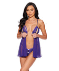 Flyaway Split Cup Baby Doll W/Open Crotch Panty - Purple
