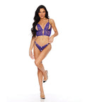Split Cup Bralette W/Open Crotch Panty 2 Pc Set - Purple