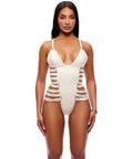 Strap Tease Strappy Matte Vinyl Teddy - Cream