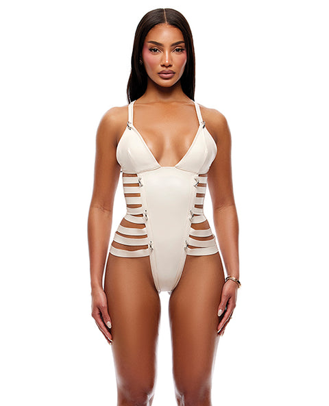 Strap Tease Strappy Matte Vinyl Teddy - Cream