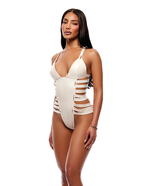 Strap Tease Strappy Matte Vinyl Teddy - Cream