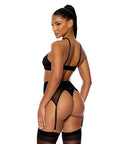 Feeling Butterflies Mesh Halterneck Bra W/Garter & Panty - Black