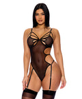 Feeling Butterflies Mesh Teddy W/Garters - Black