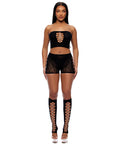 Cross Your Mind Tube Top W/Boy Short & Open Toe Socks Bodystocking - Black