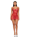 La Vie En Rose Metallic Embroidered Chemise, Panty & Belt 3 Pc Set - Red