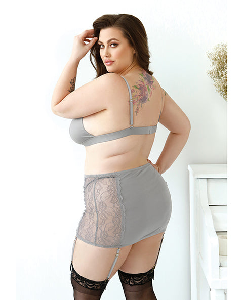 Curve Layne Lace & Microfiber Bralette W/Garter Skirt & G-String