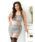 Curve Layne Lace & Microfiber Bralette W/Garter Skirt & G-String