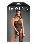Domina One-Shoulder Sheer Mesh Teddy W/Rope Cuffs - Black