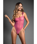 Domina One-Shoulder Sheer Mesh Teddy W/Rope Cuffs - Pink