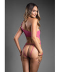 Domina One-Shoulder Sheer Mesh Teddy W/Rope Cuffs - Pink