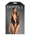 Domina Plunge Front Sheer Mesh & Vegan Leather Teddy W/Lock & Key - Black