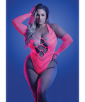 Glow Flashback Black Light Reactive Rhinestone Teddy W/Gloves (or Leg Warmers) - Neon Pink