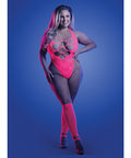 Glow Flashback Black Light Reactive Rhinestone Teddy W/Gloves (or Leg Warmers) - Neon Pink