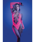 Glow Flashback Black Light Reactive Rhinestone Teddy W/Gloves (or Leg Warmers) - Neon Pink