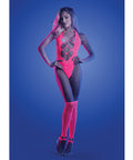 Glow Flashback Black Light Reactive Rhinestone Teddy W/Gloves (or Leg Warmers) - Neon Pink